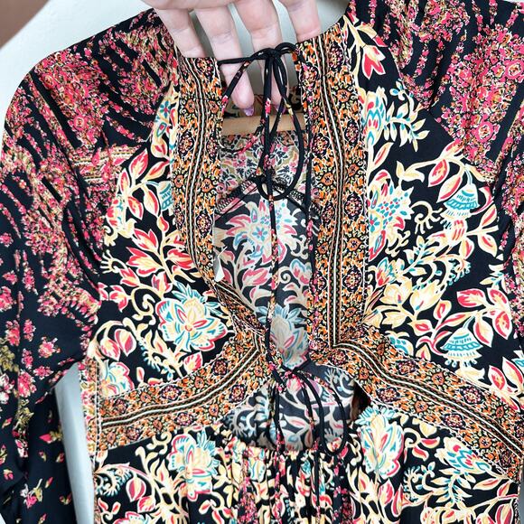 NWOT Free People Stevie Floral Paisley Long Bell Sleeve Tie Back Tunic Dress XS - Picture 10 of 15